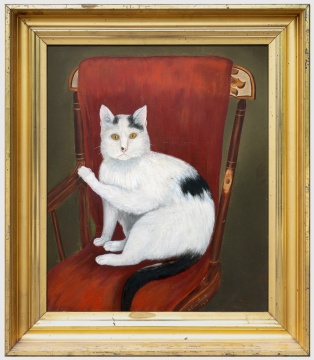 19th Century Folk Art Painting of Cat in Rocker